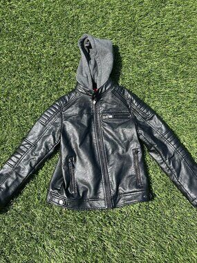 Guess Leather Biker jacket with detachable zip hood